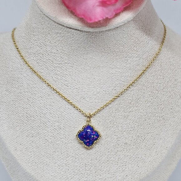 Kendra Scott Mallory Pendant Necklace Indigo Kyocera Opal Stone Gold Plated 19" - Picture 9 of 12
